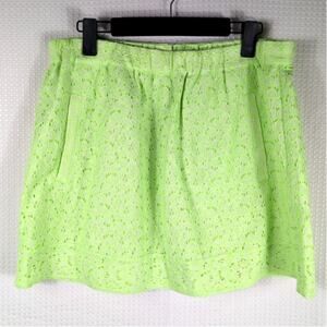 NWT J.Crew L Neon Green Lace Skirt Cotton Blend Lined Bright Summer Spring